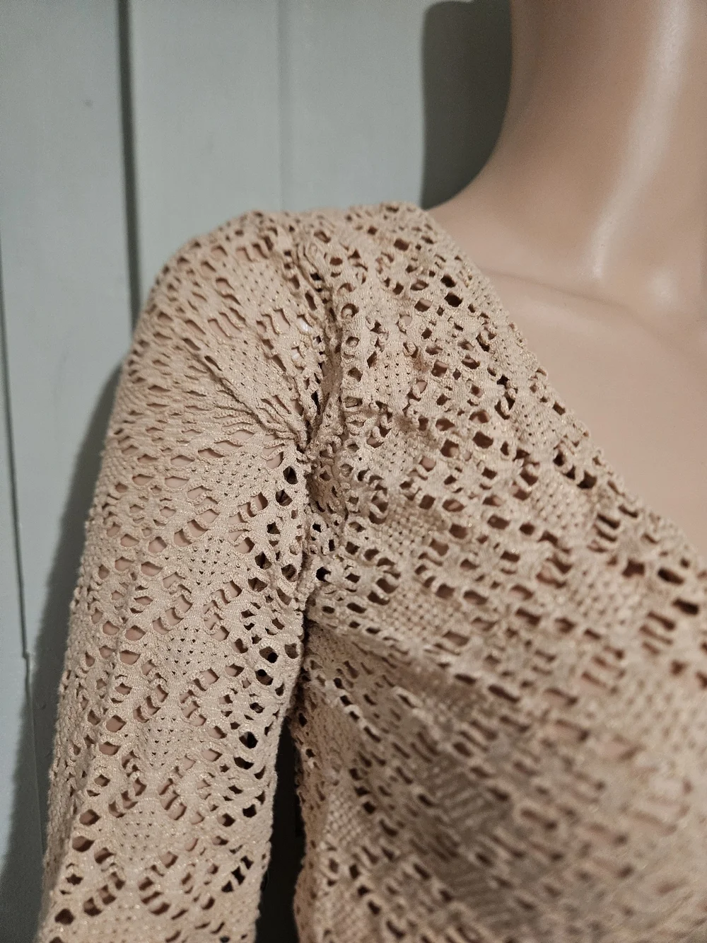 FP Beach Reversible Crochet Knit Long Sleeve Crop Top Beige Size S